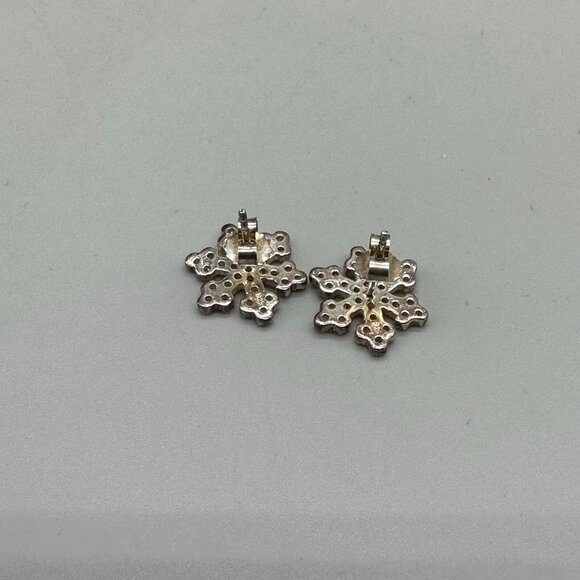 Sterling Silver Snowflake Earrings Crystal Studs Winter Holiday Pierced 0.50" - Picture 5 of 10